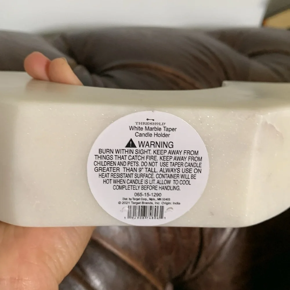 NWT*Threshold Marble taper‎ candle holder short*White